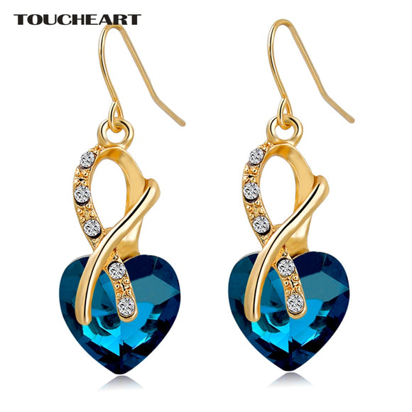 Gold Crystal Heart Earrings