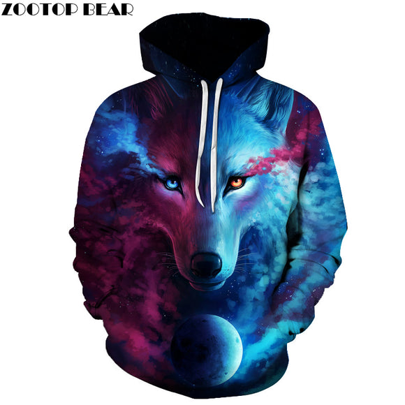 Wolf Printed Male Hooded Jacket